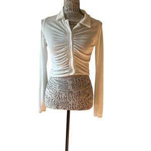 PrettyLittleThing White Ruched Button-Down Shirt